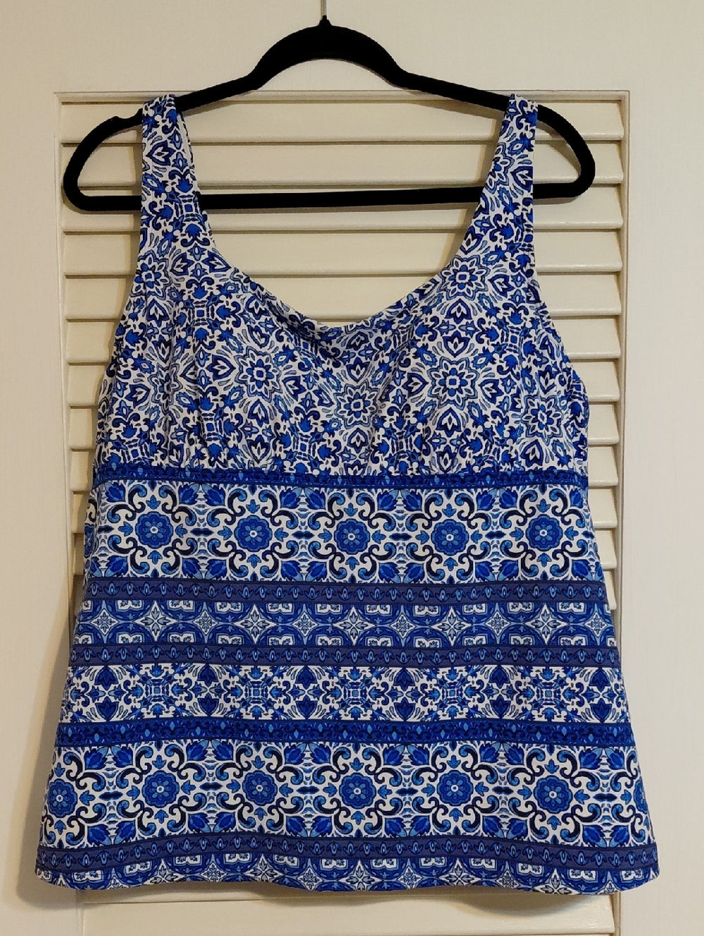 Lands' End Size 18 Blue & White Deep Sea Majolica Square Neck Underwire Tankini